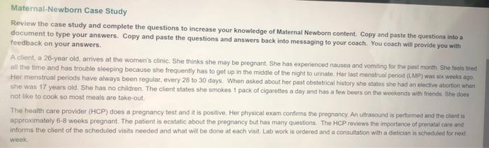 Maternal Newborn Case Study Review The Case Study And Complete The Questions To Increase Your Knowledge Of Maternal Newb 1