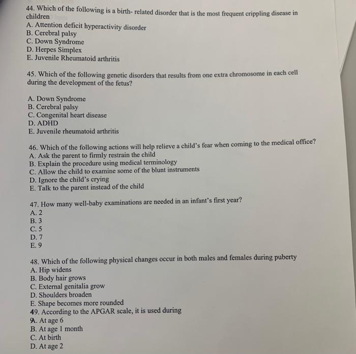 44 Which Of The Following Is A Birth Related Disorder That Is The Most Frequent Crippling Disease In Children A Attent 1