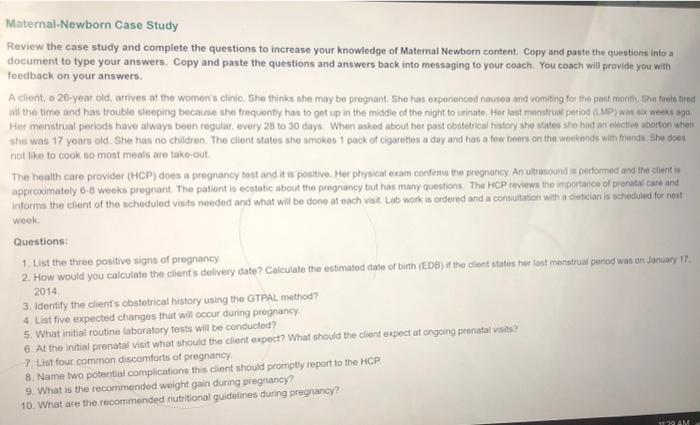 Materal Newborn Case Study Review The Case Study And Complete The Questions To Increase Your Knowledge Of Maternal Newbo 1