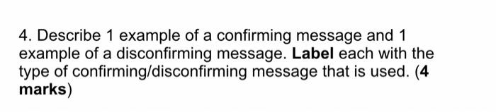 4 Describe 1 Example Of A Confirming Message And 1 Example Of A Disconfirming Message Label Each With The Type Of Conf 1