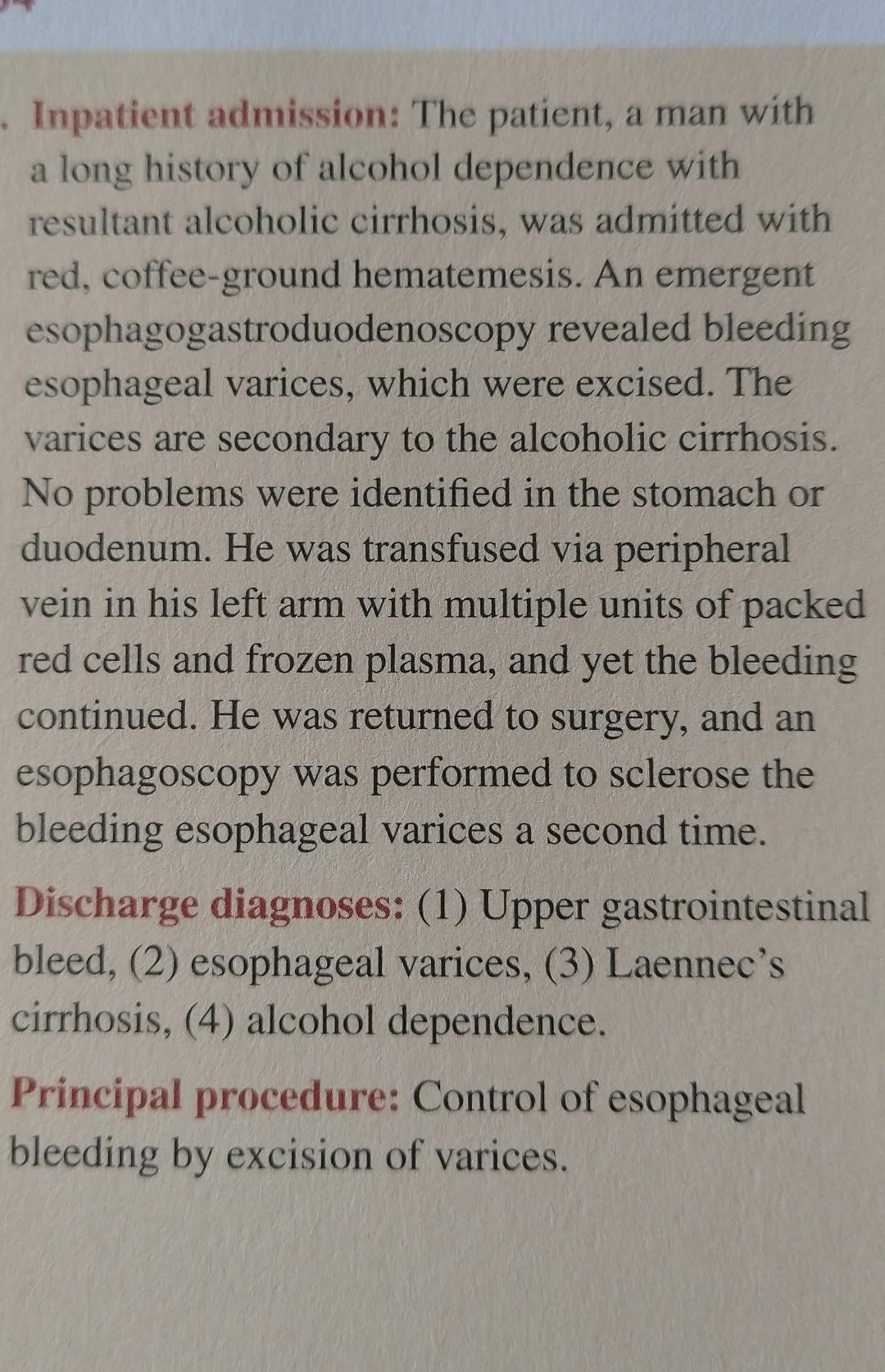 Inpatient Admission The Patient A Man With A Long History Of Alcohol Dependence With Resultant Alcoholic Cirrhosis 1