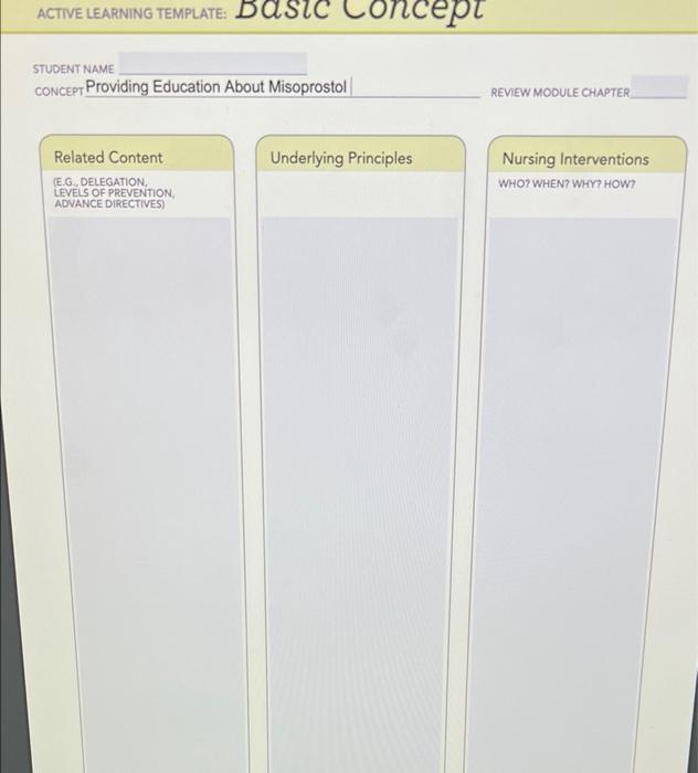 Active Learning Template Basic Concept Student Name Concept Providing Education About Misoprostol Review Module Chapter 1