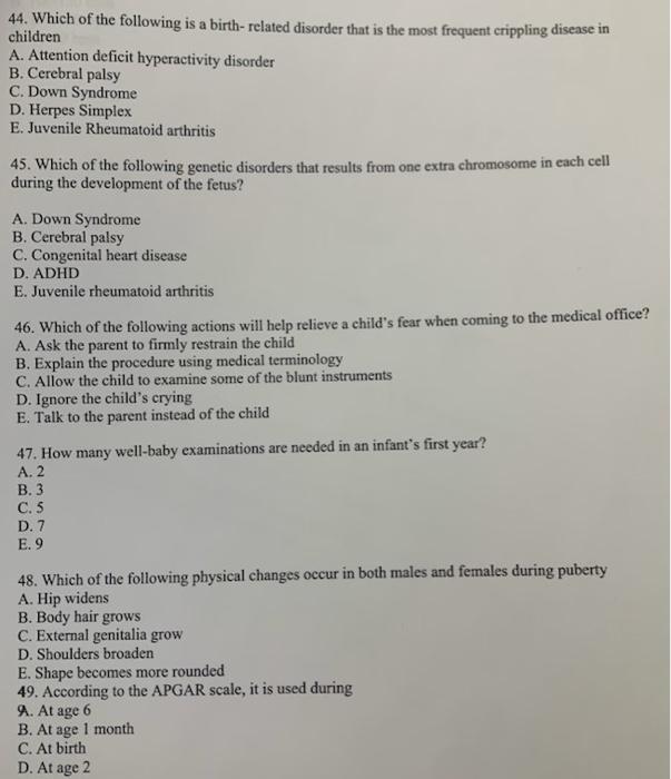 44 Which Of The Following Is A Birth Related Disorder That Is The Most Frequent Crippling Disease In Children A Attent 1