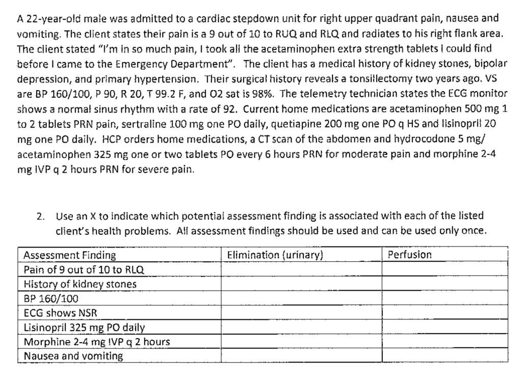 A 22 Year Old Male Was Admitted To A Cardiac Stepdown Unit For Right Upper Quadrant Pain Nausea And Vomiting The Clien 1