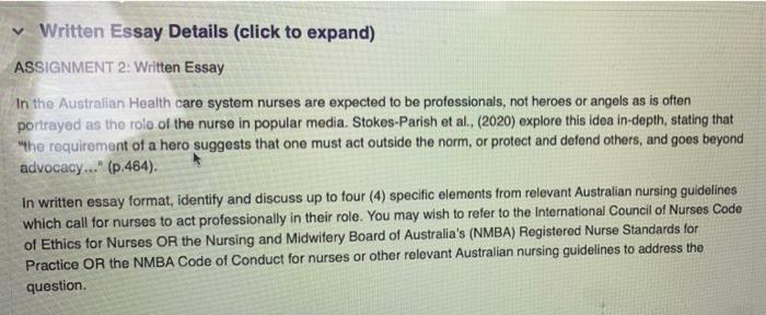 Written Essay Details Click To Expand V Assignment 2 Written Essay In The Australian Health Care System Nurses Are 1
