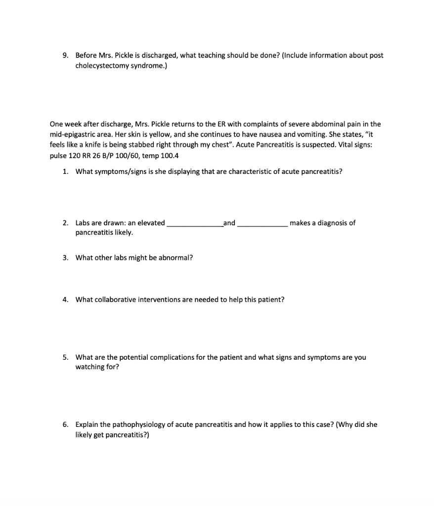 Cholecystitis Pancreatitis Case Study Mrs Pickle Is A 58 Year Old Caucasian Female Who Presented To The Er With Severe 2