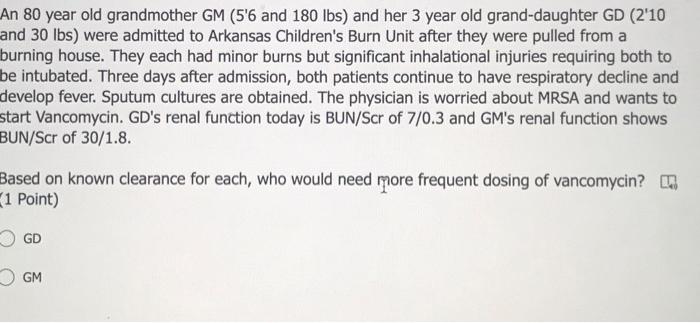 An 80 Year Old Grandmother Gm 5 6 And 180 Lbs And Her 3 Year Old Grand Daughter Gd 2 10 And 30 Lbs Were Admitted To 1
