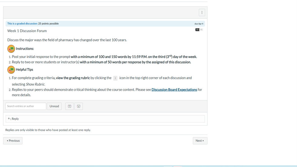This Is A Graded Discussion 25 Points Possible Due Apr 4 Week 1 Discussion Forum 1111 Discuss The Major Ways The Field 1