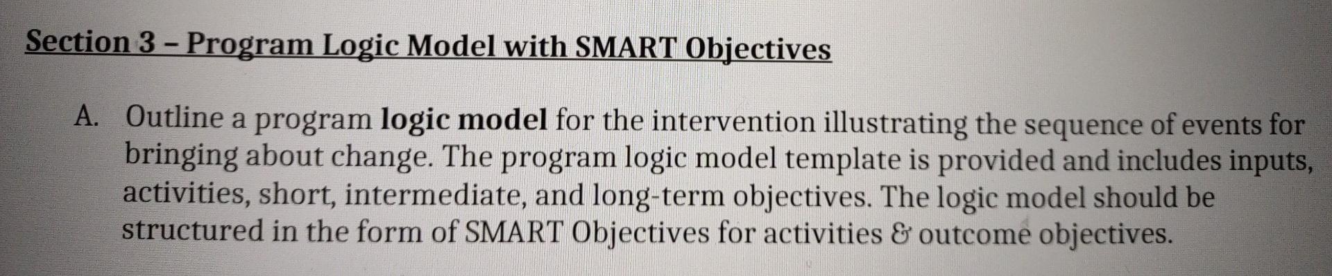 Section 3 Program Logic Model With Smart Objectives A Outline A Program Logic Model For The Intervention Illustrating 1
