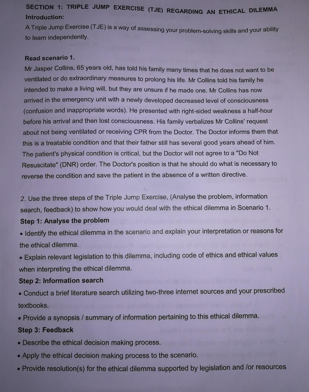 Section 1 Triple Jump Exercise Tje Regarding An Ethical Dilemma Introduction A Triple Jump Exercise Tje Is A Way O 1