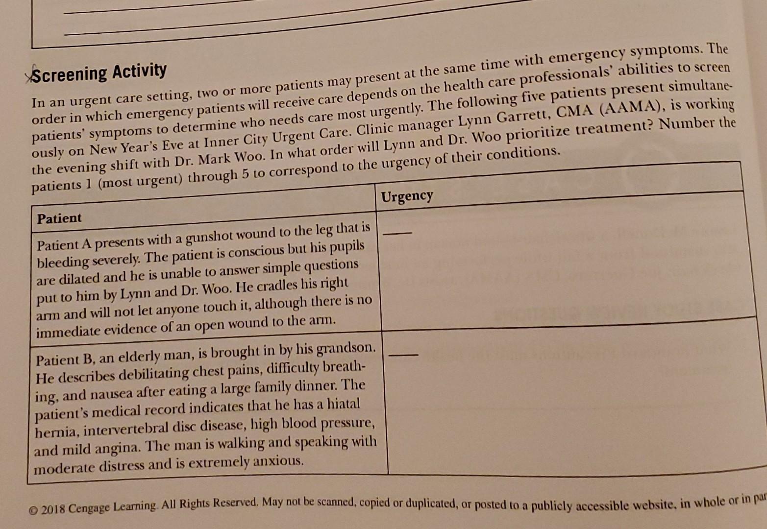 Screening Activity In An Urgent Care Setting Two Or More Patients May Present At The Same Time With Emergency Symptoms 1