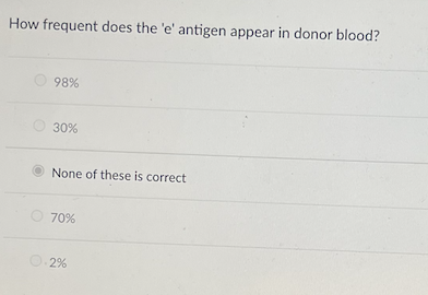 How Frequent Does The E Antigen Appear In Donor Blood 98 30 None Of These Is Correct 70 2 1