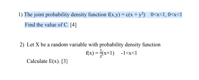 1 The Joint Probability Density Function F X Y C X Y 0 1