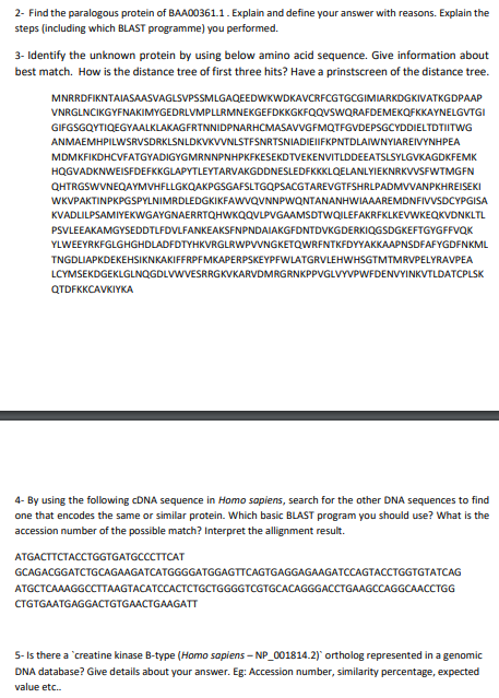2 Find The Paralogous Protein Of Baad0361 1 Explain And Define Your Answer With Reasons Explain The Steps Including 1