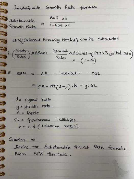 Substainable Growth Rate Formula Roe Xb Stabstainable Growth Rate 1 R06 Xb Efn External Financing Needed Can Be Calcula 1