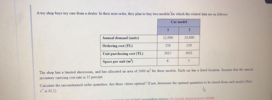 A Toy Shop Buys Toy Cars From A Dealer In The Next Order They Plan To Buy Two Models For Which The Related Data Are As 1