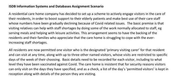 Isdb Information Systems And Databases Assignment Scenario A Residential Care Home Company Has Decided To Set Up A Schem 4