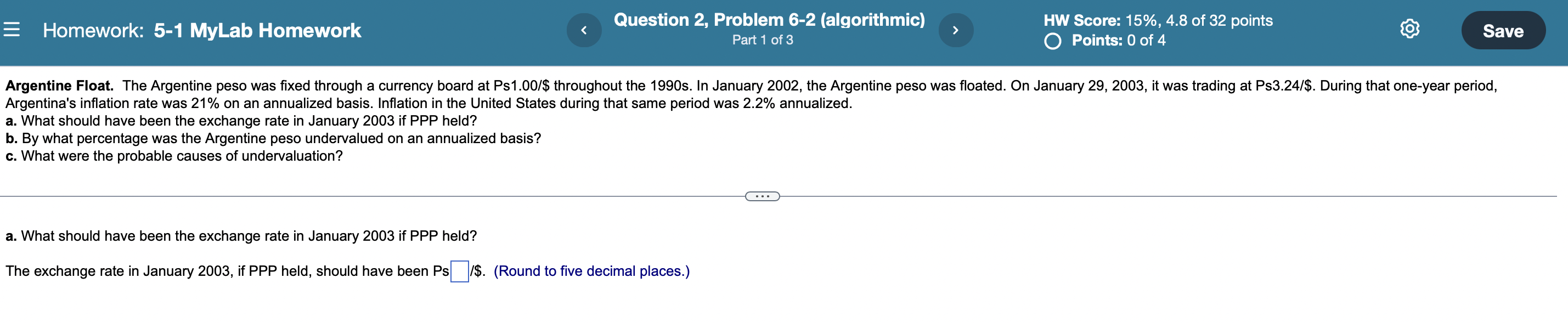 Homework 5 1 Mylab Homework Question 2 Problem 6 2 Algorithmic Part 1 Of 3 Hw Score 15 4 8 Of 32 Points O Poi 1