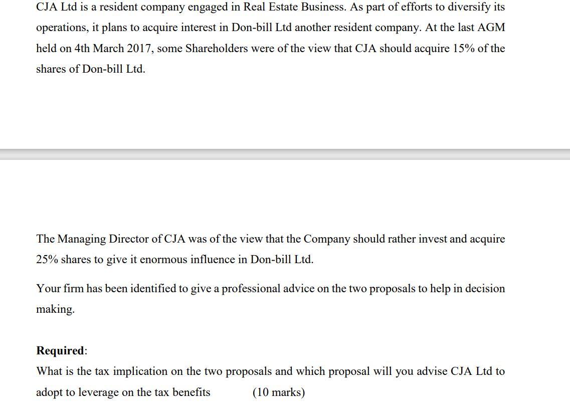Cja Ltd Is A Resident Company Engaged In Real Estate Business As Part Of Efforts To Diversify Its Operations It Plans 1