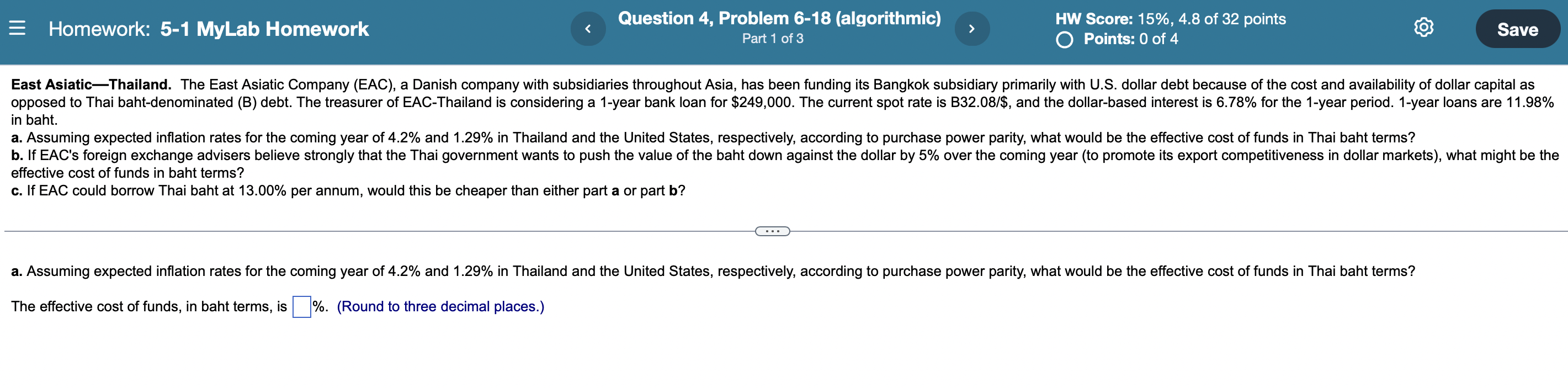 Homework 5 1 Mylab Homework Question 4 Problem 6 18 Algorithmic Part 1 Of 3 Hw Score 15 4 8 Of 32 Points O Po 1