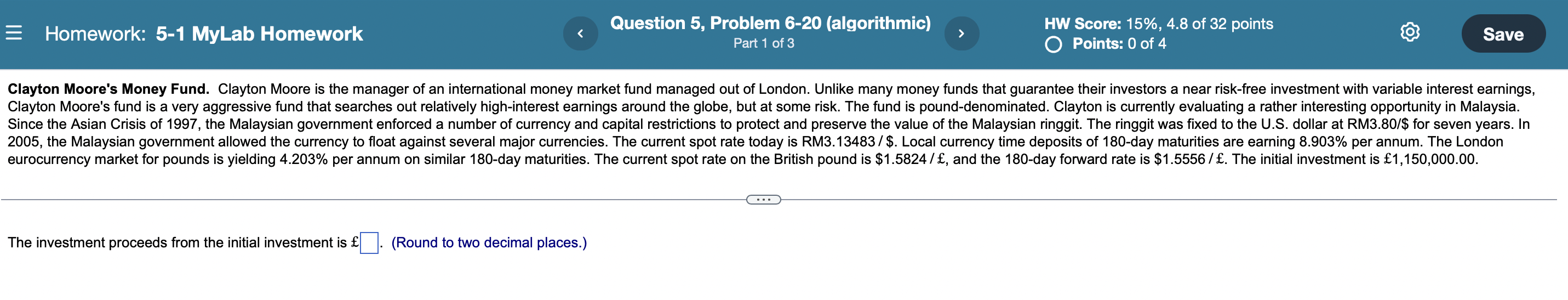 Homework 5 1 Mylab Homework Question 5 Problem 6 20 Algorithmic Part 1 Of 3 Hw Score 15 4 8 Of 32 Points O Poin 1