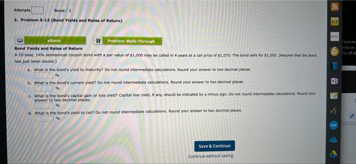 Back To Assignment Attempts Score 3 4 Problem 5 19 Maturity Risk Premiums A Z And On Nity On Ebook Maturity Risk Prem 3