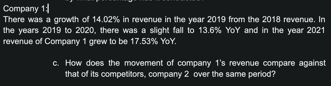 Company 1 There Was A Growth Of 14 02 In Revenue In The Year 2019 From The 2018 Revenue In The Years 2019 To 2020 Th 1