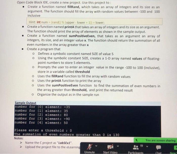 Open Code Block Ide Create A New Project Use This Project To Create A Function Named Fillrand Which Takes An Array 1