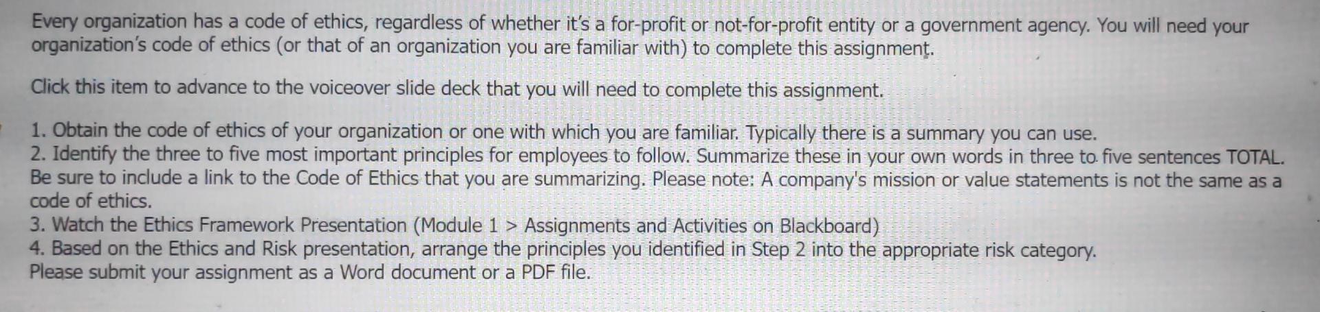 Every Organization Has A Code Of Ethics Regardless Of Whether It S A For Profit Or Not For Profit Entity Or A Governmen 1
