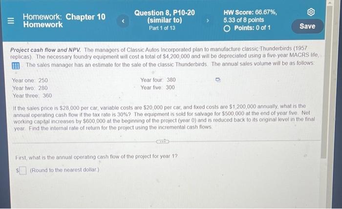 Iii Homework Chapter 10 Homework Question 8 P10 20 Similar To Part 1 Of 13 Hw Score 66 67 5 33 Of 8 Points Points 1