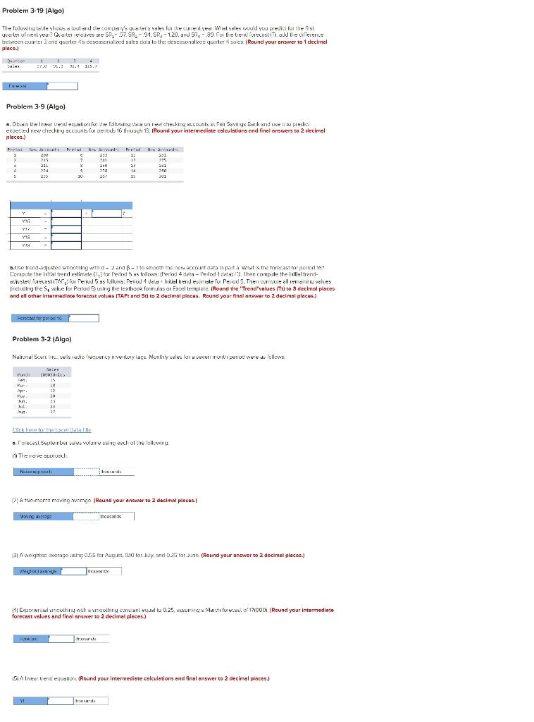 Problem 3 19 Algo The Tulunitele Luwe Lool Due Comen S Quarterly Sales Sur Le Culleri Yedi Wieloles Would You Predict 1