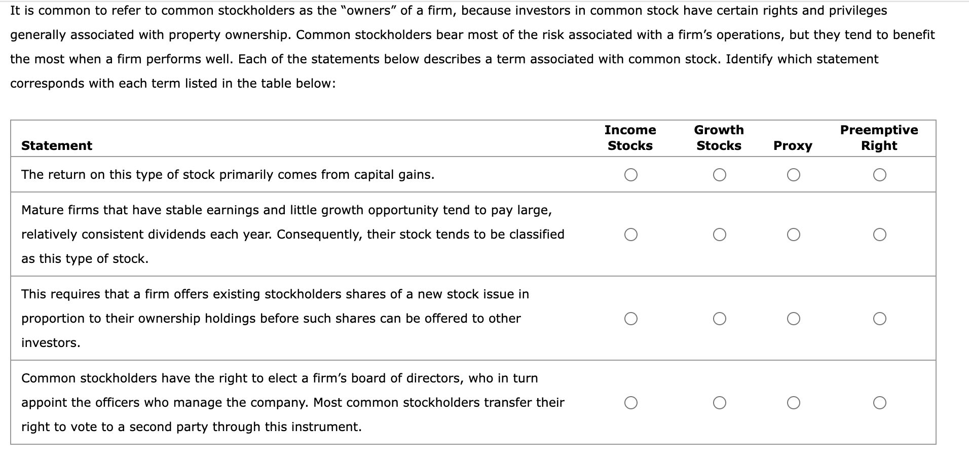 It Is Common To Refer To Common Stockholders As The Owners Of A Firm Because Investors In Common Stock Have Certain R 1