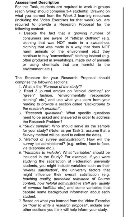 Assessment Description For This Task Students Are Required To Work In Groups Each Group Should Comprise 3 4 Students 1