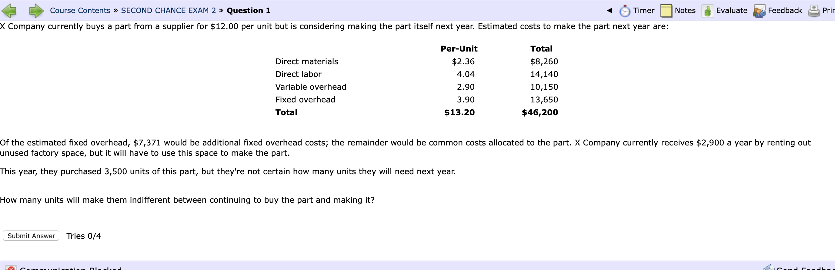 Notes Evaluate Feedback Prir Course Contents Second Chance Exam 2 Question 1 Timer X Company Currently Buys A Part F 1