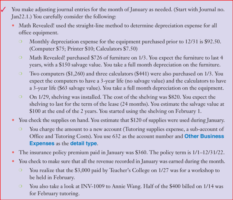 You Make Adjusting Journal Entries For The Month Of January As Needed Start With Journal No Jan22 1 You Carefully C 1