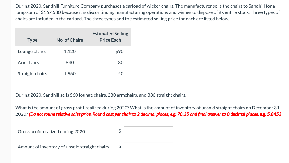 During 2020 Sandhill Furniture Company Purchases A Carload Of Wicker Chairs The Manufacturer Sells The Chairs To Sandh 1