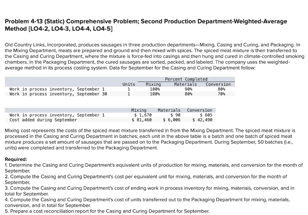 Problem 4 13 Static Comprehensive Problem Second Production Department Weighted Average Method L04 2 Lo4 3 L04 4 1