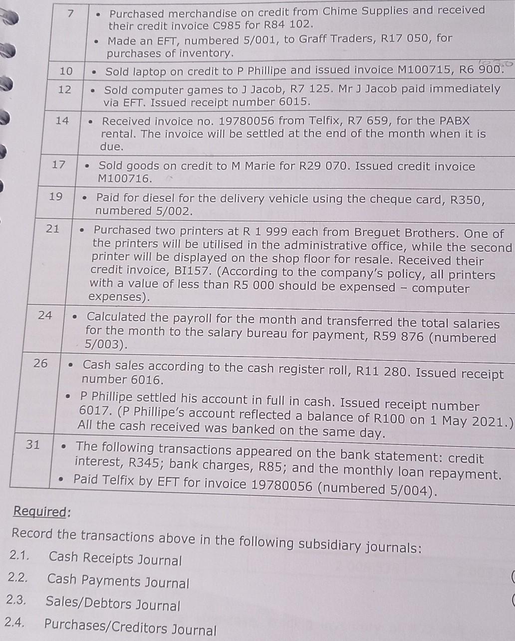 Question 2 34 Manchette Manufacturers Trades In Computers And Computer Parts The Following Transactions Took Place Du 2