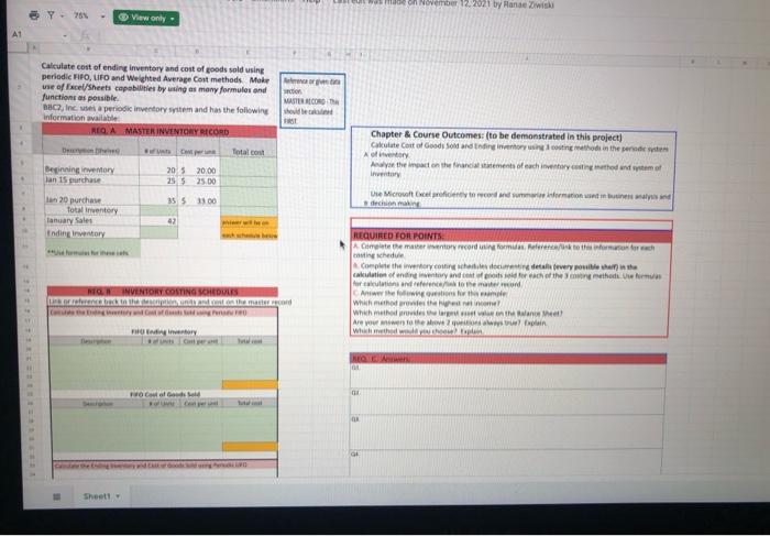 De On November 12 2021 By Hande Zwisk Y75 View Only A1 Calculate Cost Of Ending Inventory And Cost Of Goods Sold Using 1