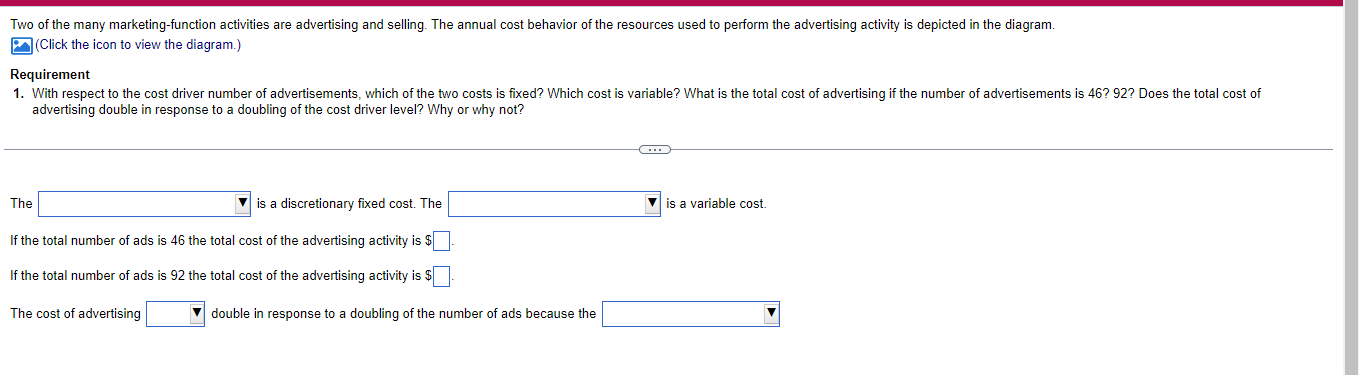 Two Of The Many Marketing Function Activities Are Advertising And Selling The Annual Cost Behavior Of The Resources Use 1