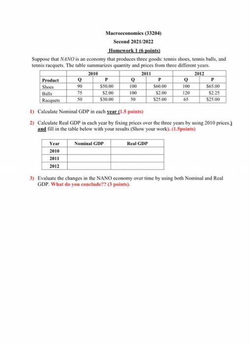P P P S50 00 90 So Macroeconomics 33204 Second 2021 2022 Homework 1 6 Points Suppose That Nano Is An Economy That Pro 1