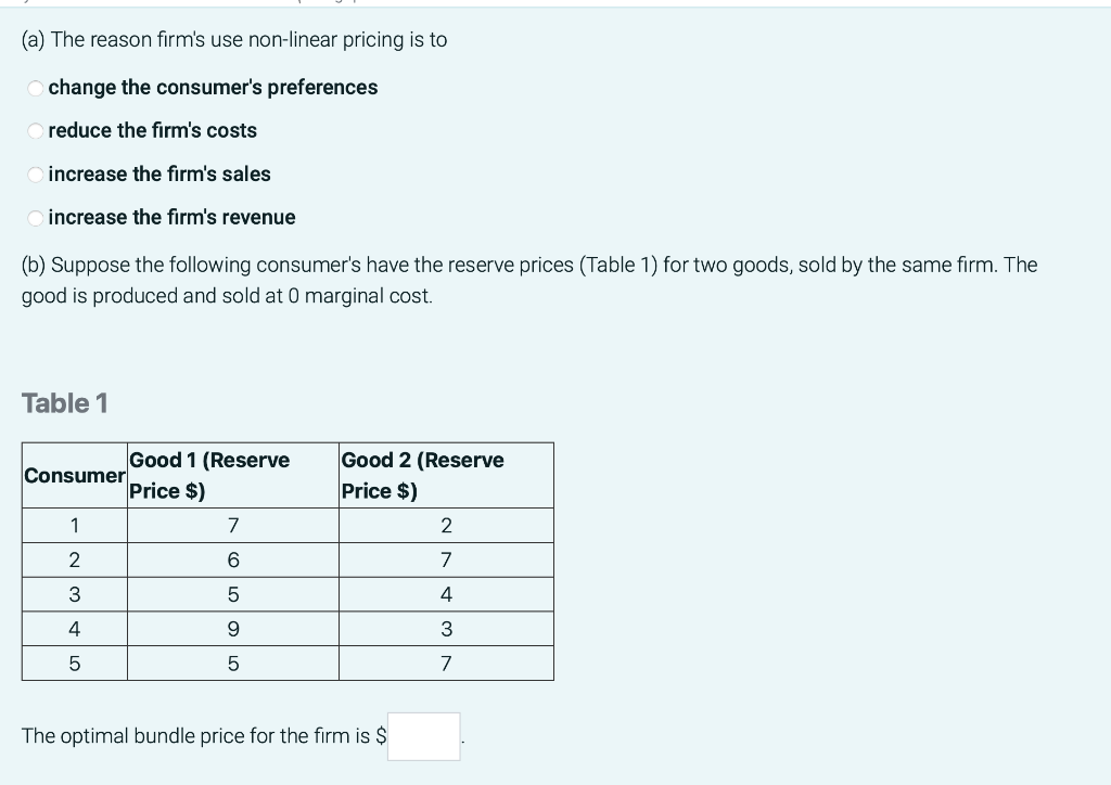 A The Reason Firm S Use Non Linear Pricing Is To Change The Consumer S Preferences Reduce The Firm S Costs Increase Th 1