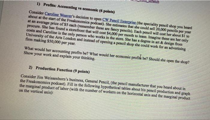 Scratch 1 Profits Accounting Vs Economic 6 Points Consider Caroline Weaver S Decision To Open Cw Pencil Enterprise 1