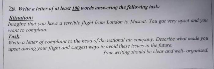 Write A Letter Of At Least 100 Words Answering The Following Task Situation Imagine That You Have A Terrible Flight Fr 1