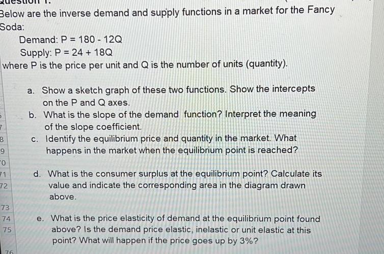 Below Are The Inverse Demand And Supply Functions In A Market For The Fancy Soda Demand P 180 120 Supply P 24 1