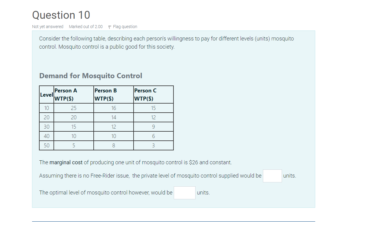 Question 10 Not Yet Answered Marked Out Of 2 00 P Flag Question Consider The Following Table Describing Each Person S W 1