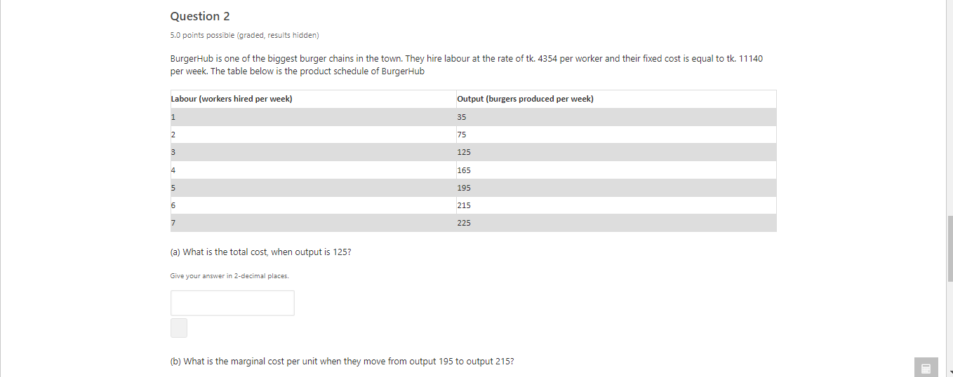 Question 2 5 0 Points Possible Graded Results Hidden Burgerhub Is One Of The Biggest Burger Chains In The Town They 1