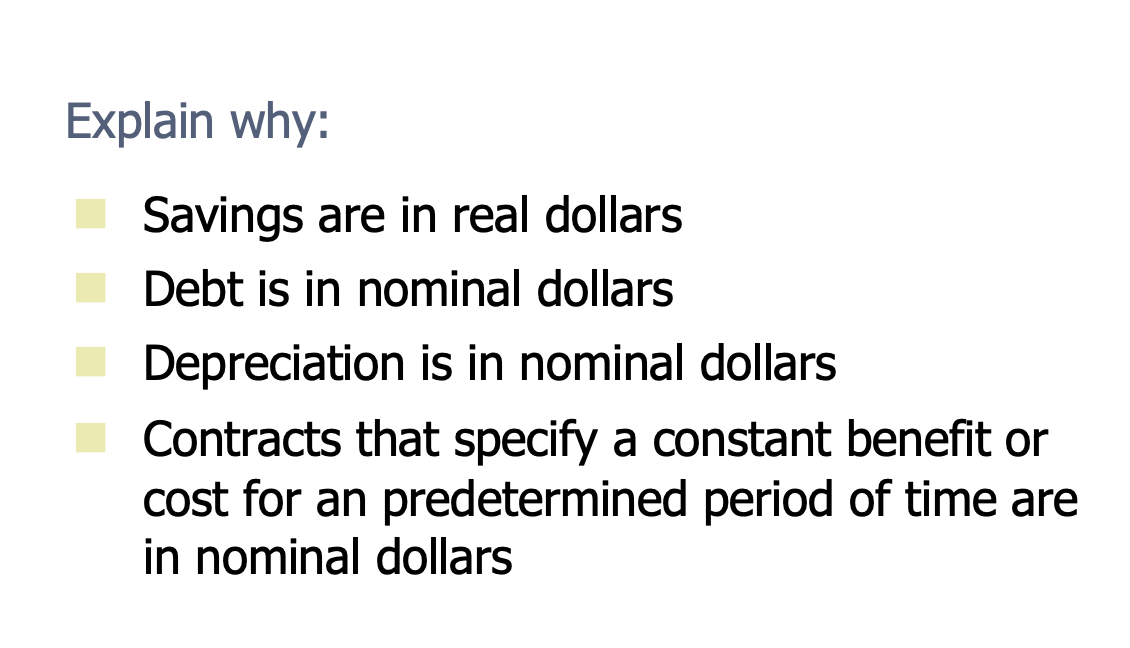 Explain Why Savings Are In Real Dollars Debt Is In Nominal Dollars Depreciation Is In Nominal Dollars Contracts That Sp 1