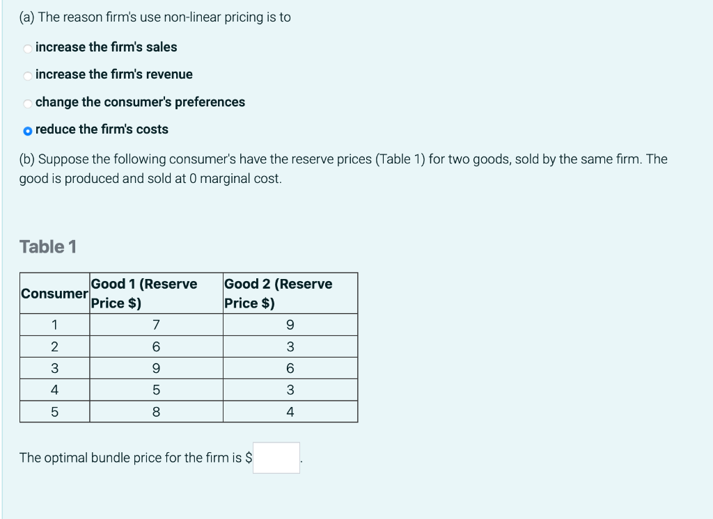 A The Reason Firm S Use Non Linear Pricing Is To Increase The Firm S Sales Increase The Firm S Revenue Change The Cons 1