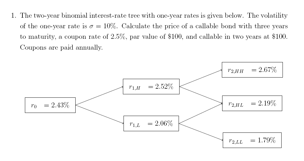 1 The Two Year Binomial Interest Rate Tree With One Year Rates Is Given Below The Volatility Of The One Year Rate Is O 1